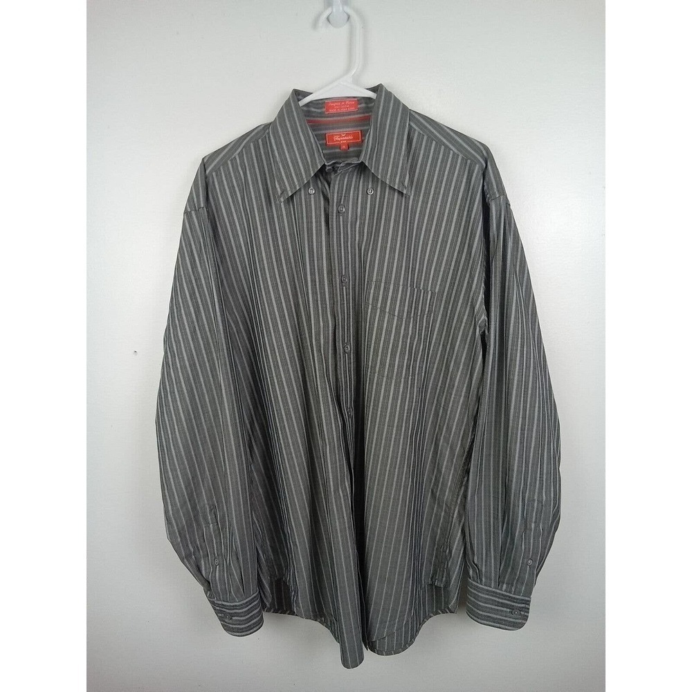 Faconnable Shirt Mens Medium Striped Cotton Long Sleeve Button Down Casual Gray - Picture 1 of 8